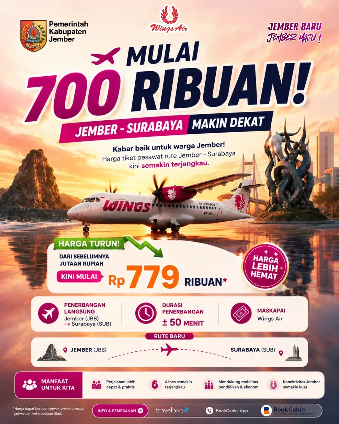 Harga Tiket Pesawat Jember - Surabaya Semakin Terjangkau