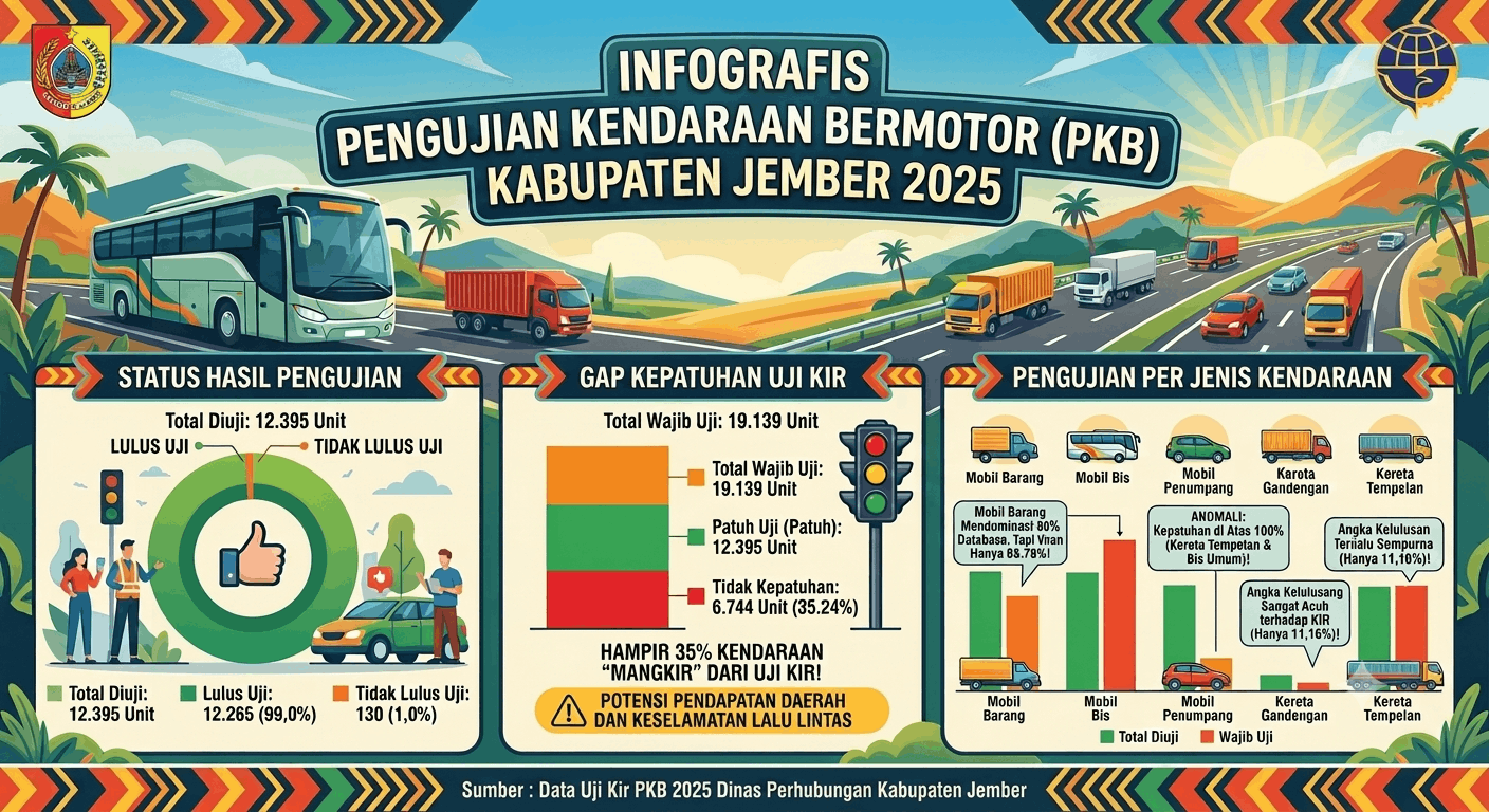 Optimalkan Layanan Keselamatan Transportasi, Dishub Jember Rilis Data Pengujian Kendaraan Bermotor (PKB) Tahun 2025